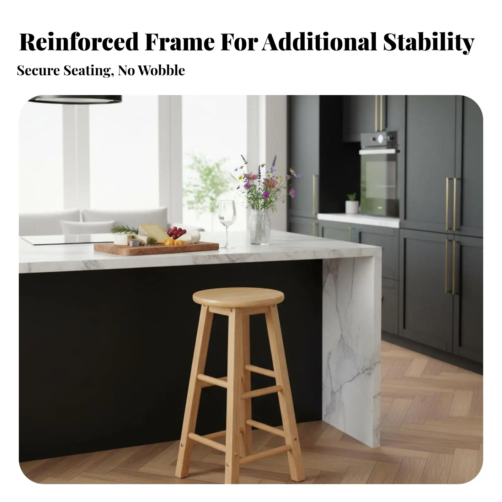 ローリアラウンドスツール、堅木製、バー席、北欧風、ヴィンテージ風、大人用、キッチン用