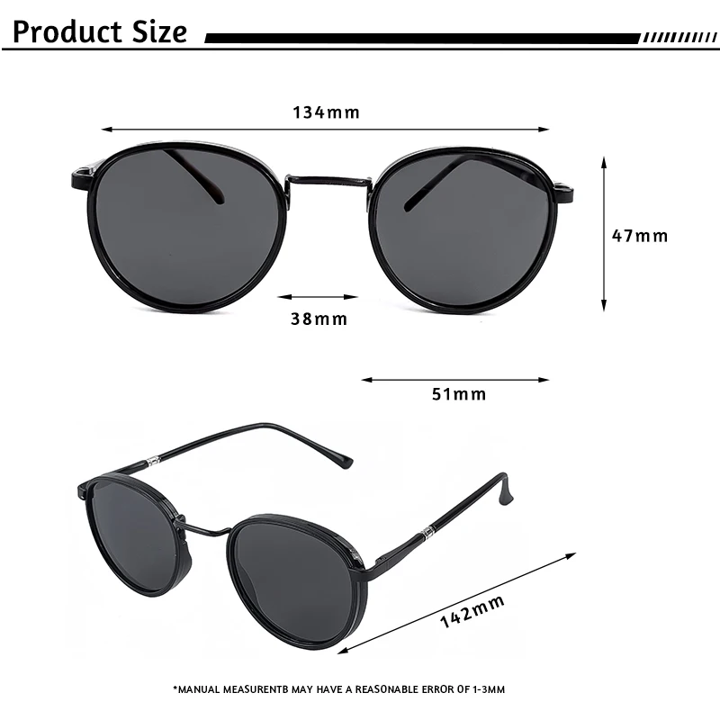 HBK TRetro Punk Herren Polarisierte Sonnenbrille Rundes Design Modische UV400 Unisex Sonnenbrille Reise Party Ideaal für Geschenke – Detail 4