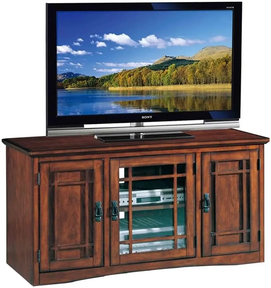 Solid Wood Mission Oak Three Door TV Stand For 55