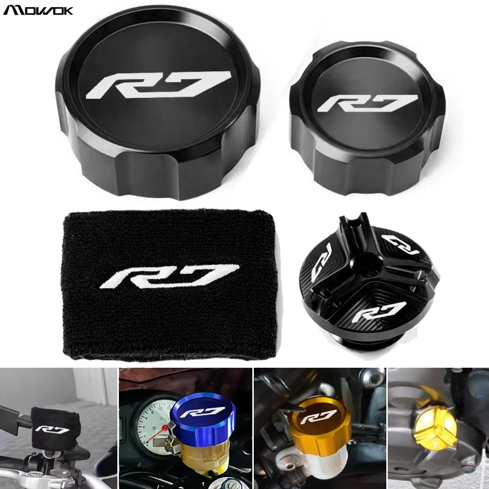 

Для Yamaha R7 YZF-R7 YZFR7 2025 2024 2023 2022 2021 аксессуары для мотоцикла, передняя и задняя крышка бачка тормозной жидкости, масляная крышка, носок