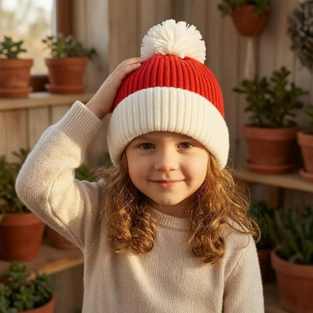 Infant Christmas White Hat Kids Christmas Pompom Hat Toddler Knitted Winter Hat Warm Brimless Knit for Boys Girls for Kids