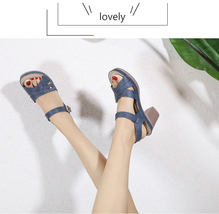 SIKETU Brand Summer Fashion Block Chunky Heels Peep Toe Sandals Women Sewing Thread Buckle Cross Strap Shoes Non Slip Waterproof