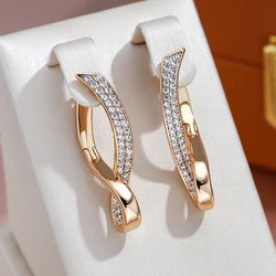 JULYDREAM Cross Geometric Design Full Zircon Pendant Earrings for Women Vintage 585 Gold Color Jewelry Wedding Luxury Earrings