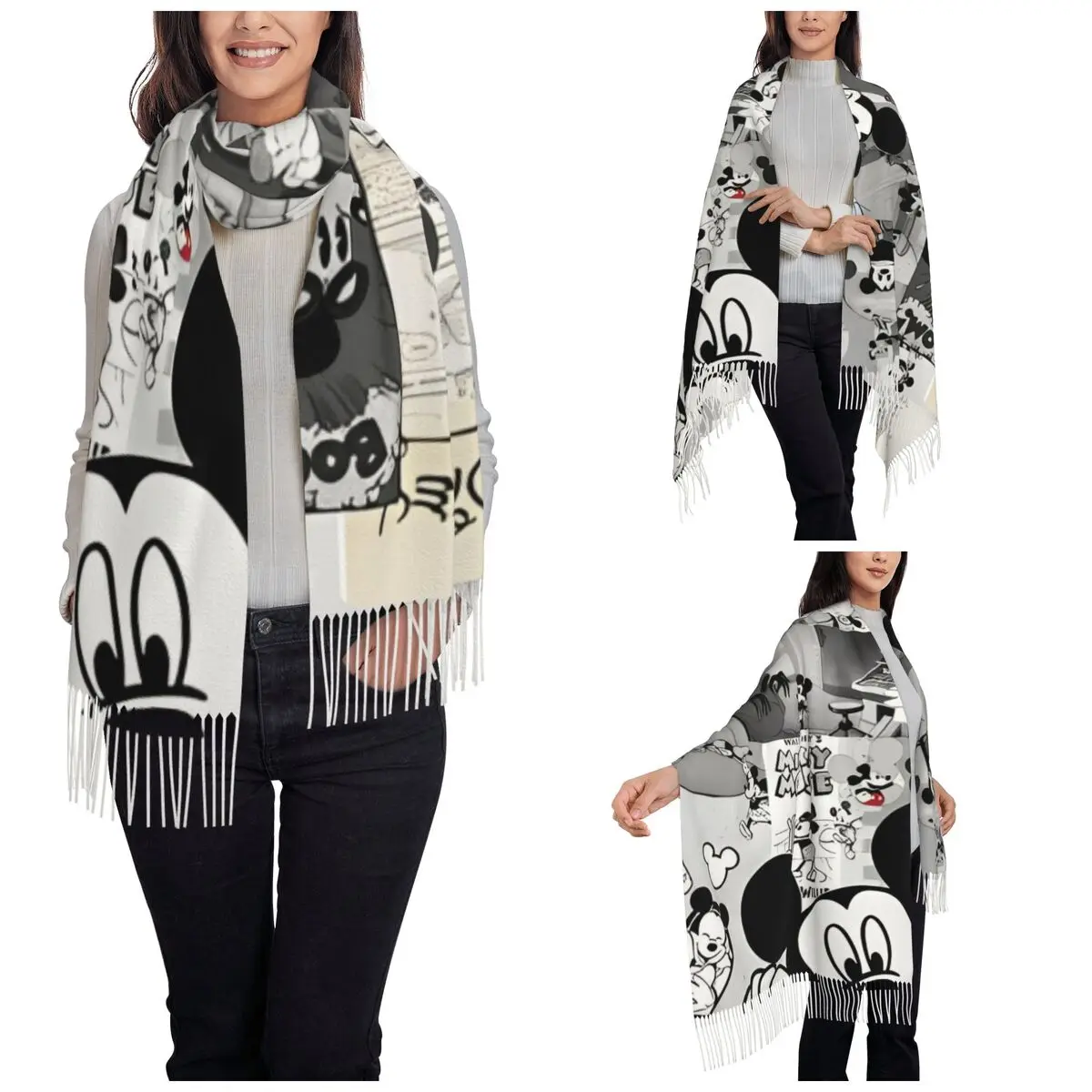 Cartoon Minnie Mickey Mouse Shawls Wraps for Women Warm Long Soft Scarf Pashminas Shawl Scarves