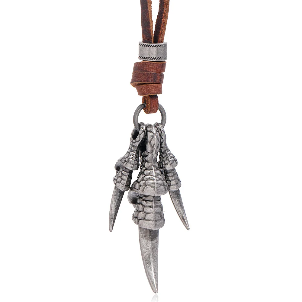 Eagle Claw Punk Jewelry Pendant Men Jewellery Statement Necklaces & Pendants Kolye Vintage Long Leather Necklace Collier Femme