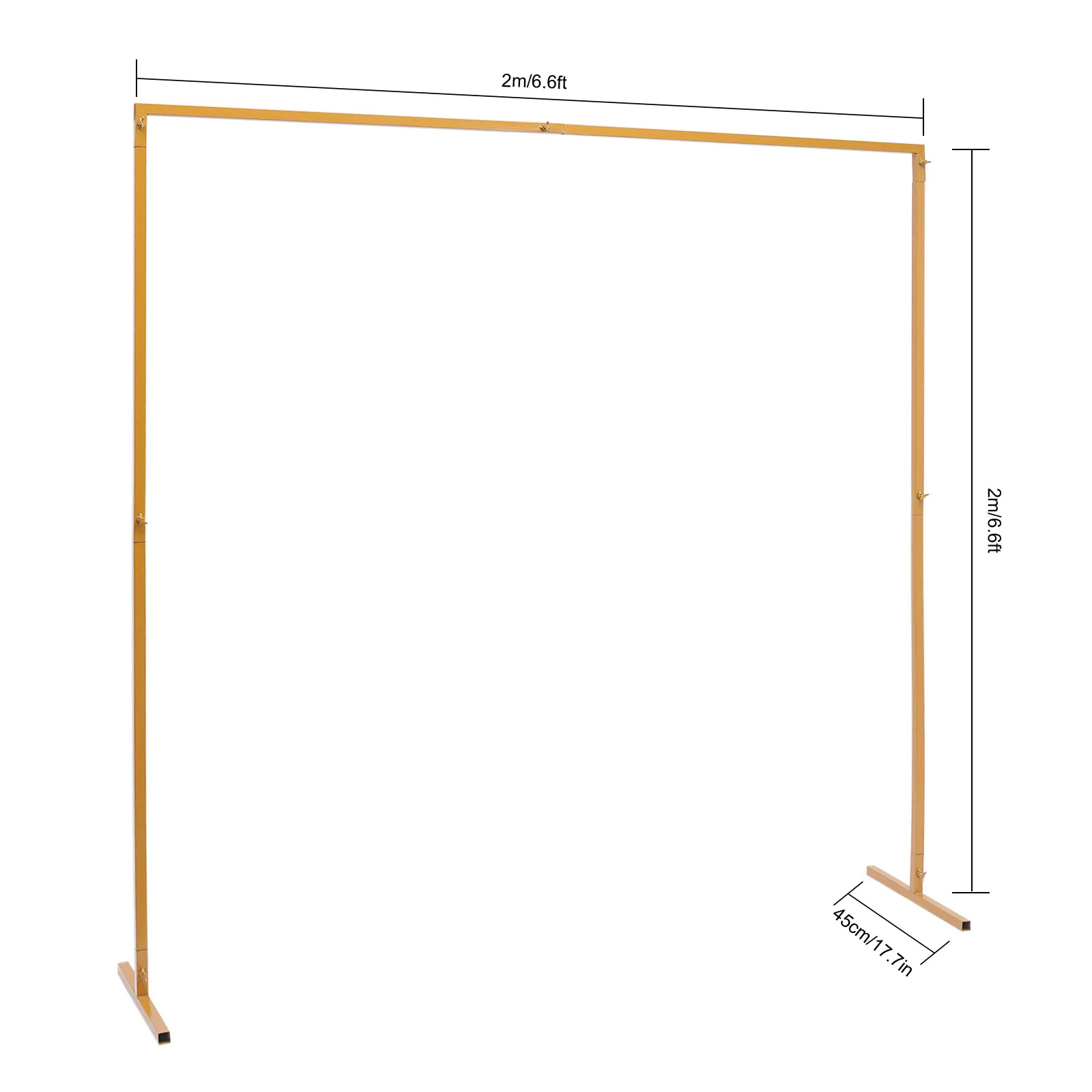 Soporte para arco de boda de 6,6 x 6,6 pies con bases Fácil montaje Abor cuadrado de metal para jardín para decoración de eventos de fiestas al aire libre (amarillo)