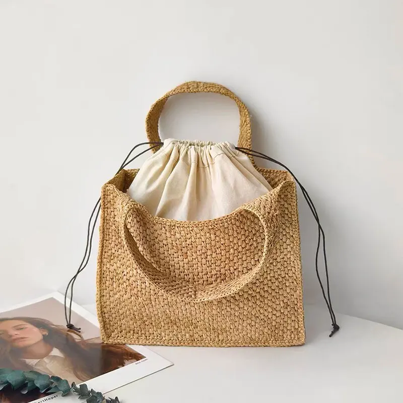 Summer Raffia Straw Women Vacation Woven Beach Shoulder Bag Capacity Simple Handbag Classic Simplicity Luxury Designer Tote Bag