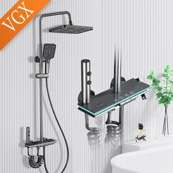 VGX Digital Shower System Intelligent Bathroom Temperature Display Shower Faucet Set Rainlfall Bathroom Mixer Bidet Shower Set