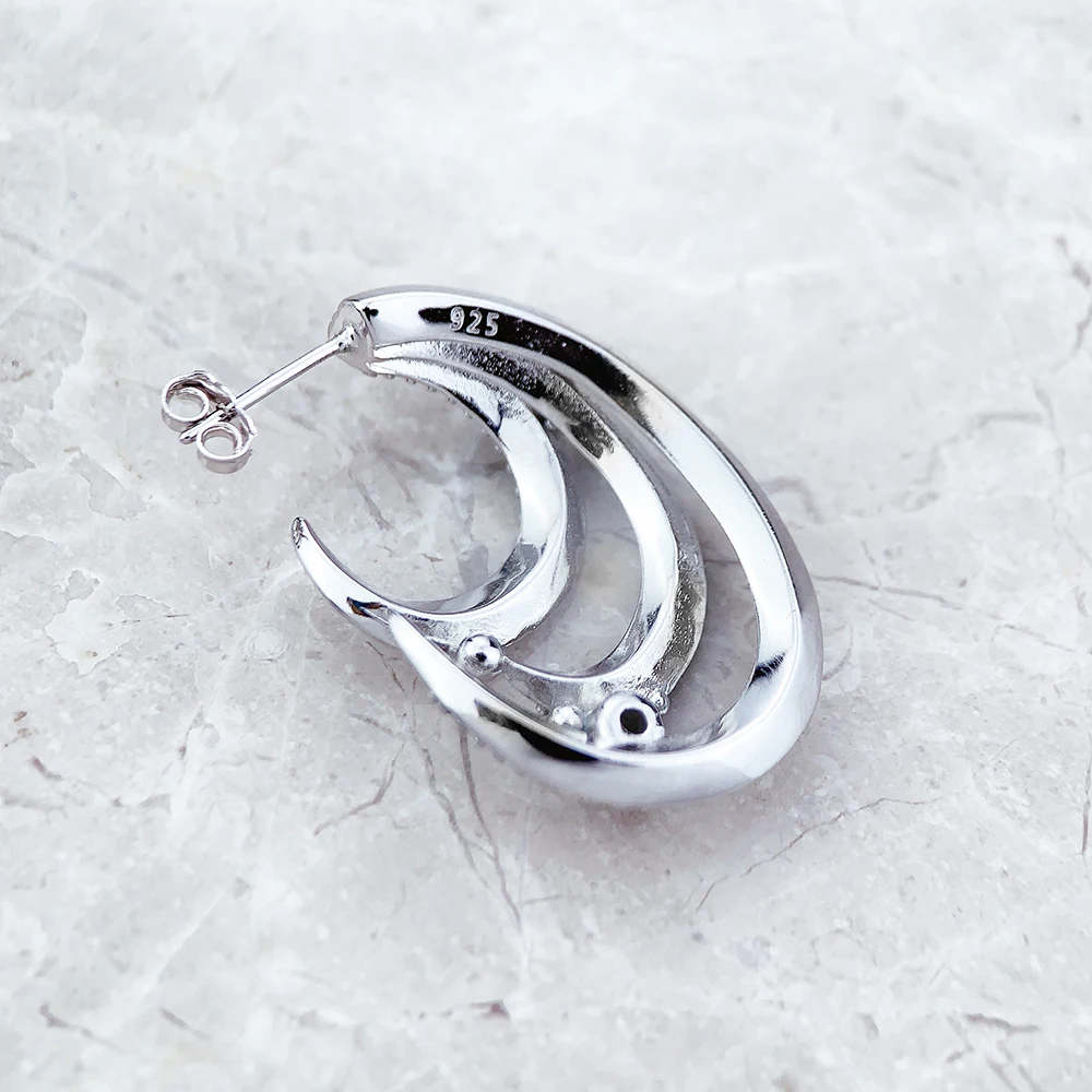 Hoop Earrings Wave With White Stones Trendy Fine Jewerly For Women Gift In 925 Sterling Silver