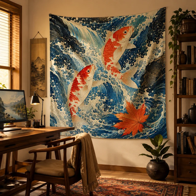 VIKAMA Blue Sea Wave Mount Fuji Tapestry Japanese Ukiyo-e Art Wall Hanging Cloth Dorm Living Room Background Decor