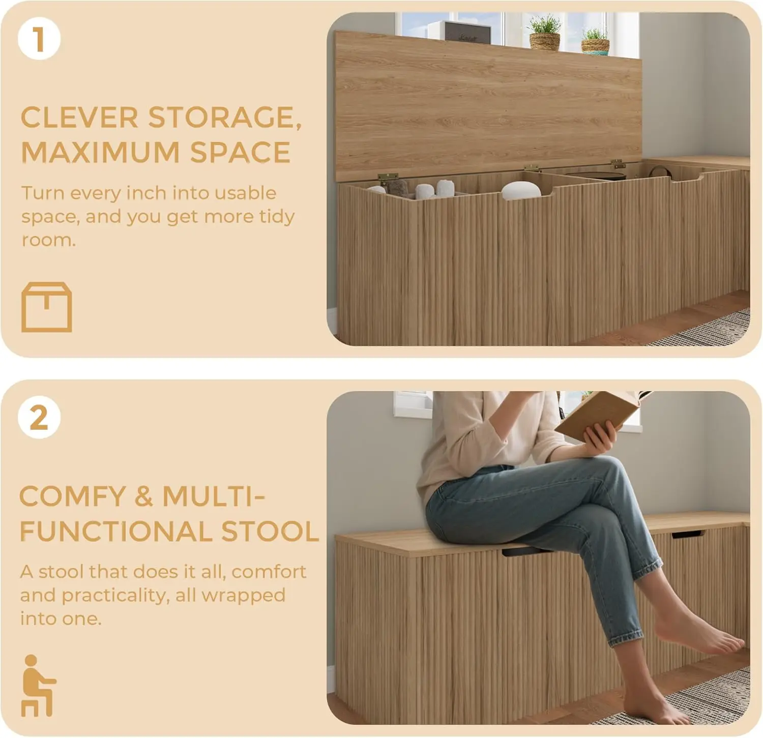 مقعد تخزين على شكل حرف L مع وسادة، مقعد طعام زاوية بدون ظهر، مقعد زاوية لتناول الطعام في المطبخ مع مساحة تخزين مخفية (خشب طبيعي) #6