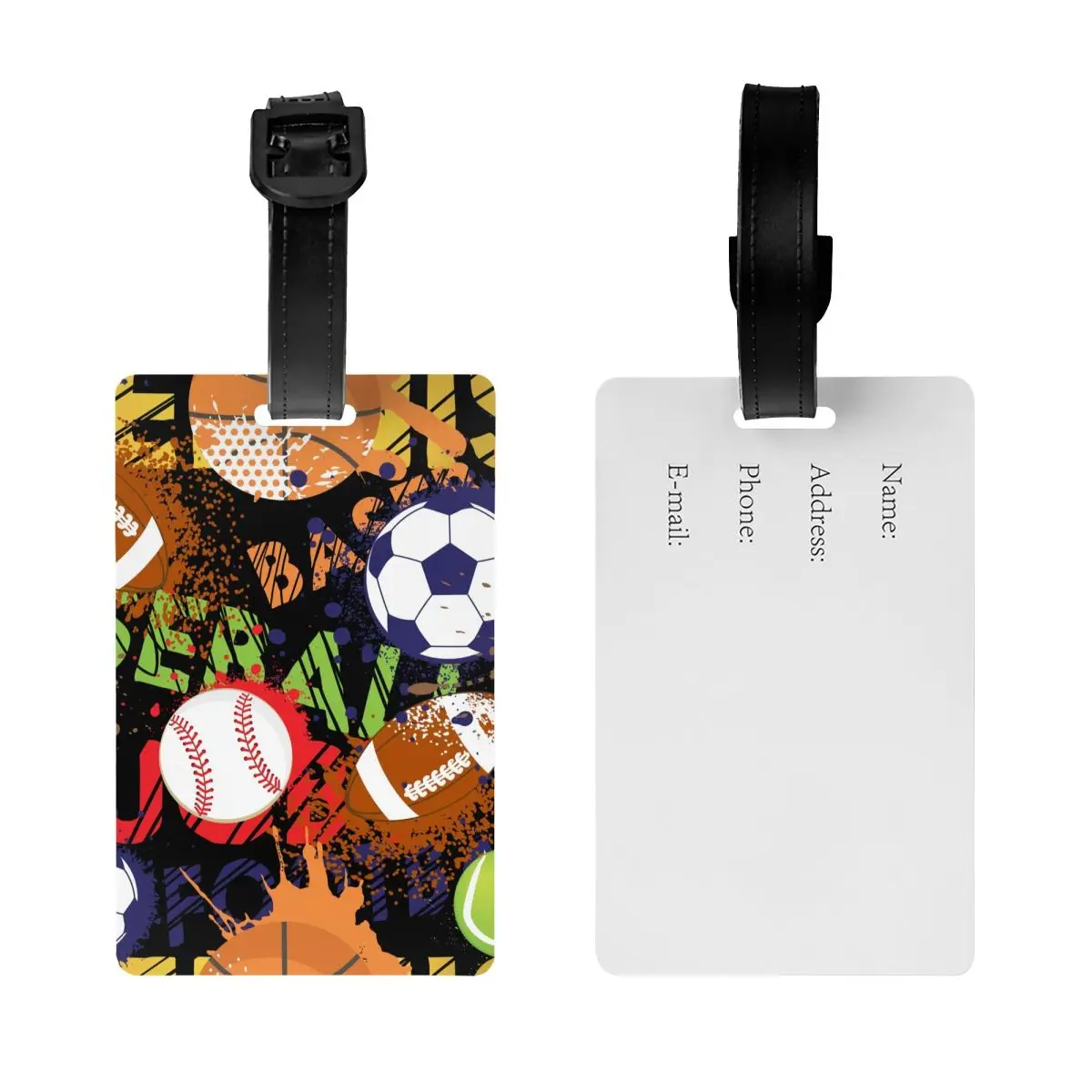 Custom Sport Balls Football Basketball Tennis Baseball Luggage Tags for Travel Suitcase Privacy Cover Name ID Card