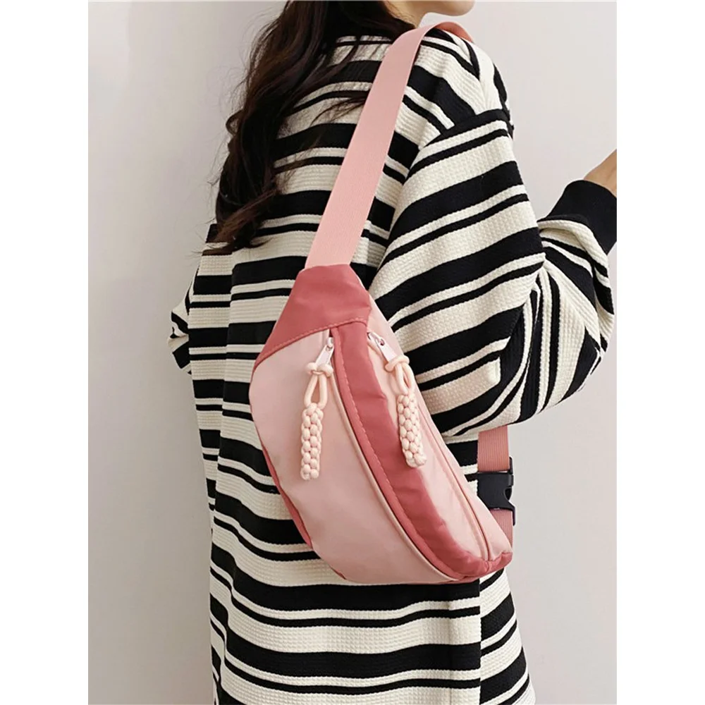 Nylon Chest Bag Women's Trendy Single Shoulder Versatile Crossbody Bag Contrasting Color Student Sports Waist Bag