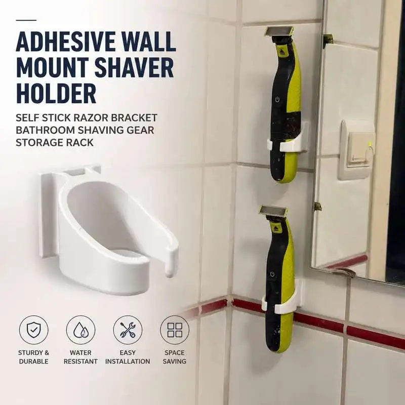 Sticky Wall Shaver Mount No Drill Adhesive Razor Holder Bathroom Grooming Tool Organizer