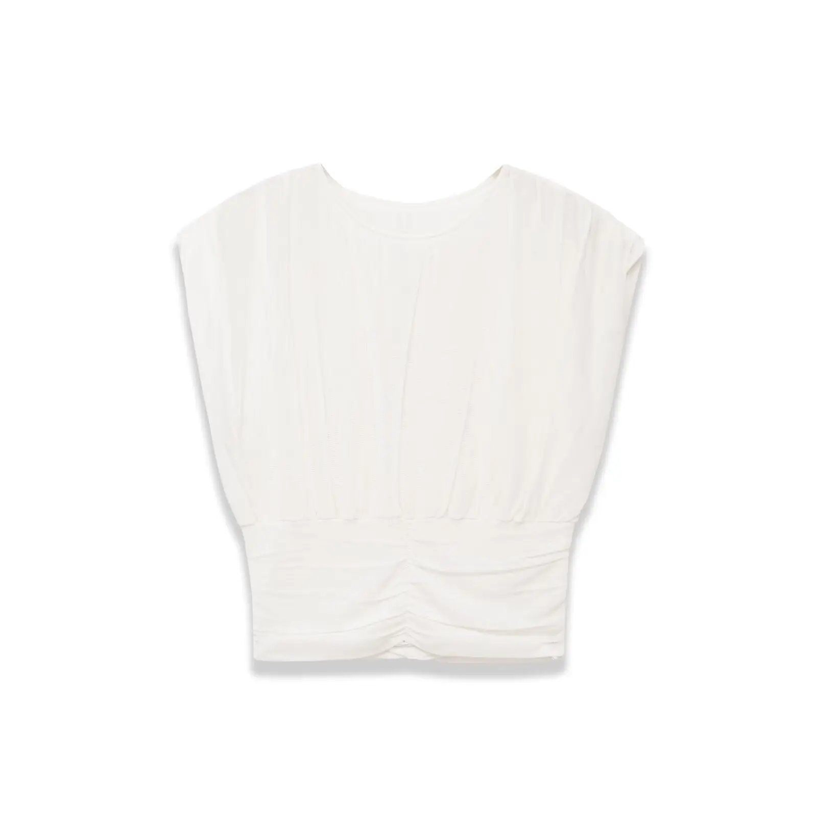 Fashionable Casual Solid Color Pleated Knit Top White Pleated Short Sleeve Blouse Waist Elegant Summer Top For Women Wear R6ZV