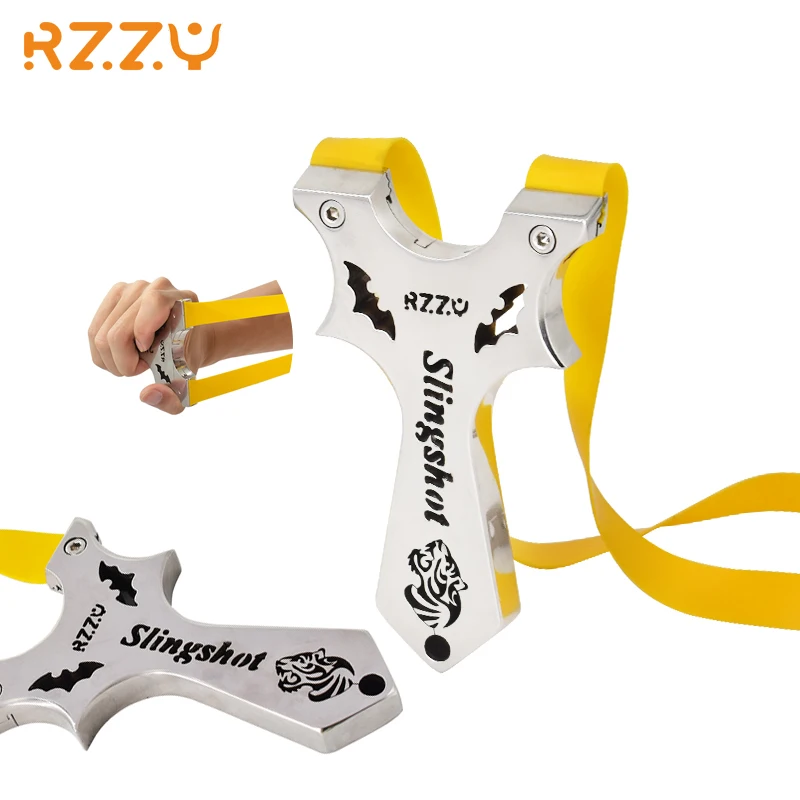 RZZY Professional Customized Stainless Steel Slingshot Smooth Polished One-piece Metal Sling Portable Heavy Hunting Slingshot