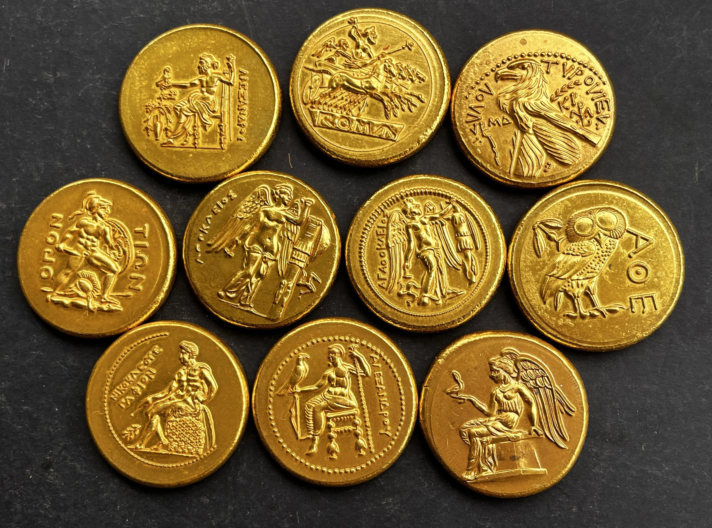 Ancient Roman gold coins, handmade double-sided Roman coins, Greek coins, ancient Greek coins Random 5pcs