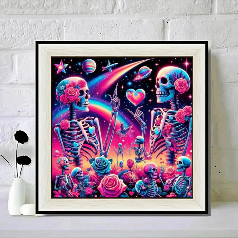 Loving Skull 5D Diy AB Diamond Painting Skeleton Sea of Flowers Cross Stitch Kit Embroidery Diamond Mosaic Home Hallowen Decor