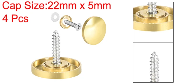 Uxcell 2/4/8 Stück 10/12/14/18/22/25mm Spiegelschrauben Dekorative Kappenabdeckung Nägel Poliertes Gold Silber – Detail 11