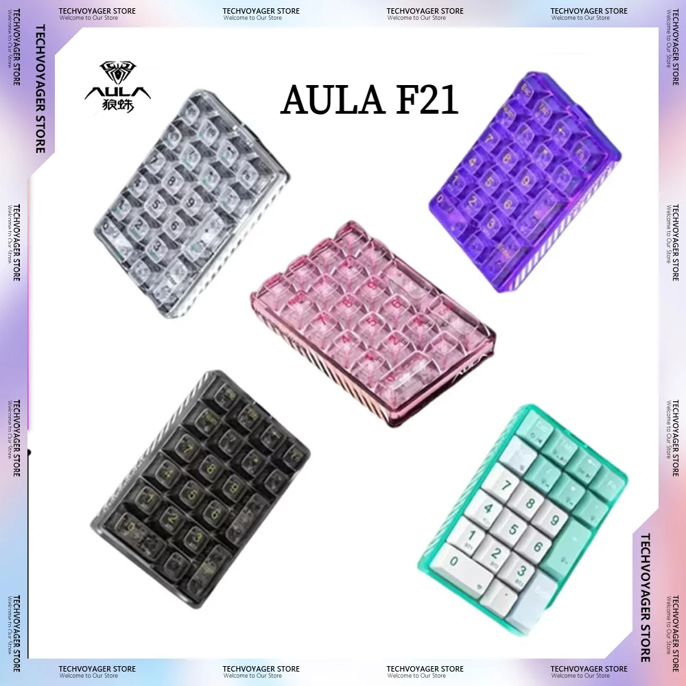 

Aula F21 Transparent Numeric Keypad 21key White Backlight Hot Swapp Wireless Tri Mode Long Endurance Custom Keyboard PC Gifts