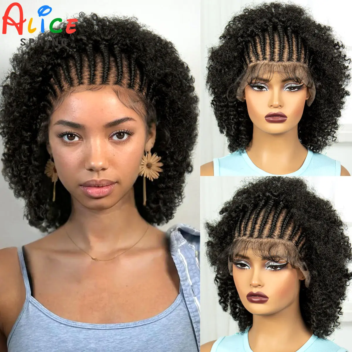 

Синтетический парик с афро-кудрями и косичками, прозрачный, полностью на кружевной основе, с эффектом натуральных волос, для чернокожих женщин