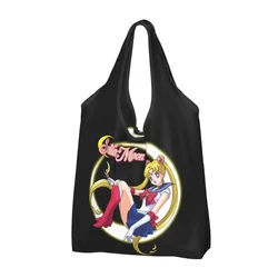 Bolso de compras portátil de Anime para mujer, bolsa de compras de reciclaje, Sailor Moon, Shopper de comestibles s