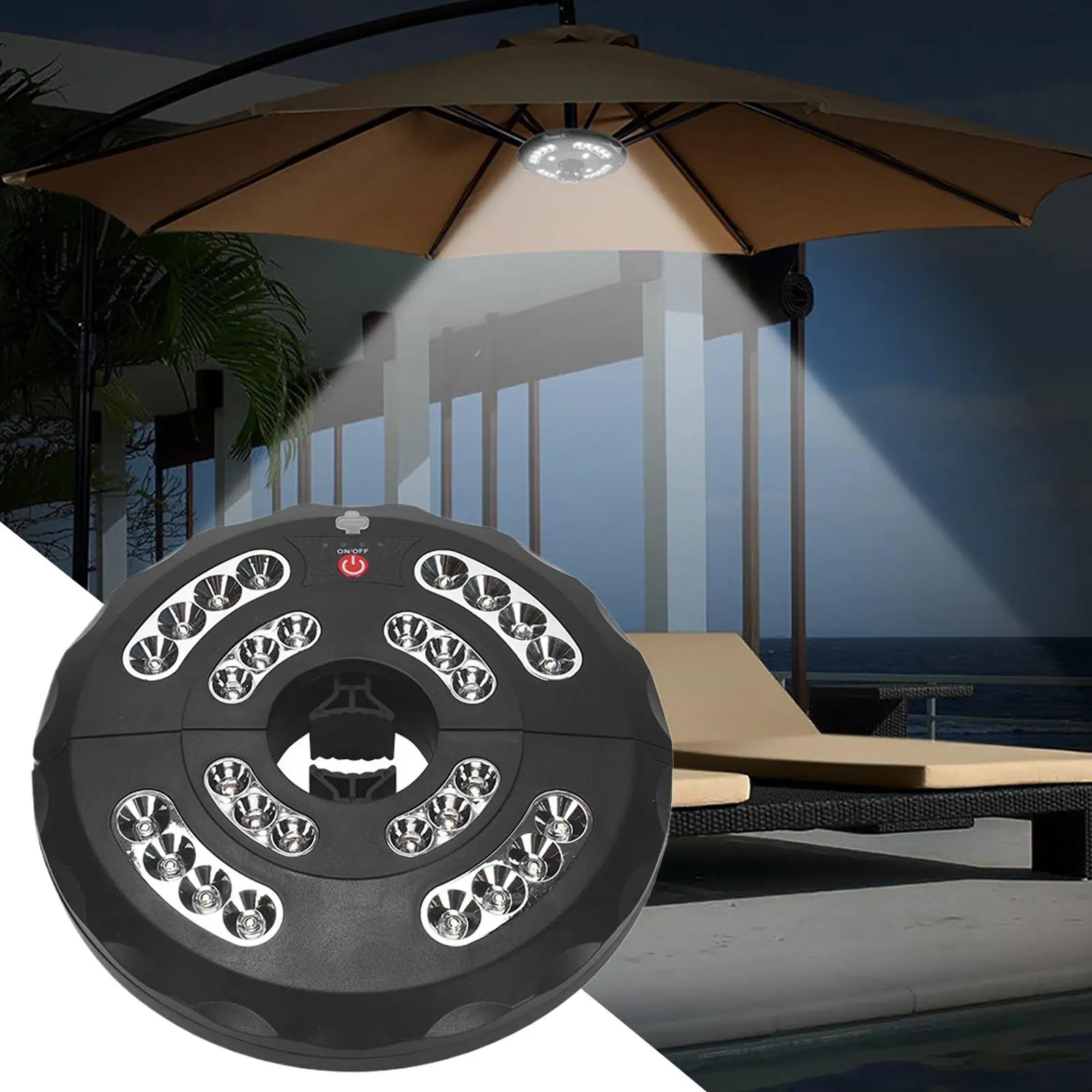 3 Adjustable Modes Rechargeable Lamp Umbrella Pole Light Umbrella Lights Waterproof For Backyard Gatherings Yard Pool Outdoor