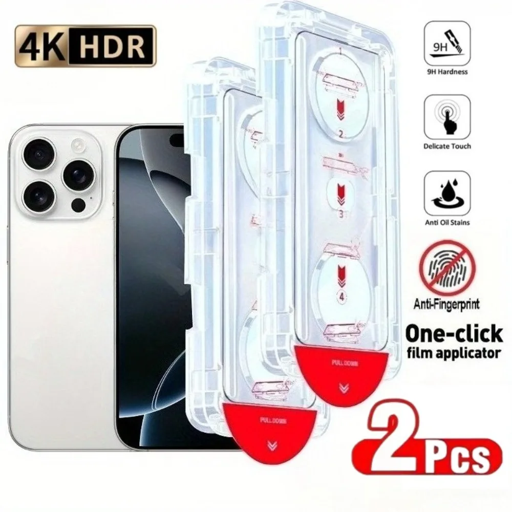 

2 шт., защитная пленка для экрана с полным покрытием для iPhone 16 15 14 Pro Max 16e 15 14 Plus 13 11 12 Pro XS XR, беспыльное HD, прозрачное закаленное стекло