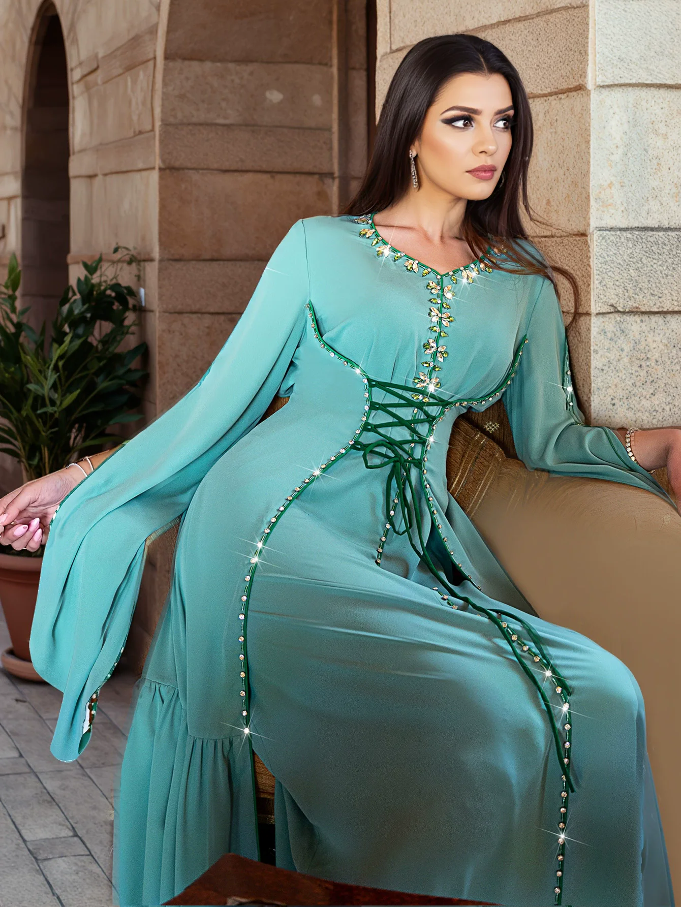 الشرق الأوسط الإسلامي رمضان المغرب دبي ملابس مسلمة فاخرة موضة رداء عباية خياطة الماس فستان سهرة نسائي