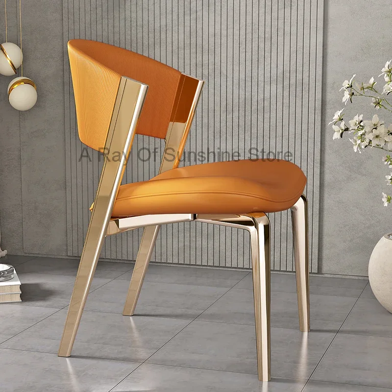 

Design Gold Dining Chairs Modern Ergonomic Metal Makeup Nordic Lounge Chair Italian Leather Single Fauteuil Salon Furniture