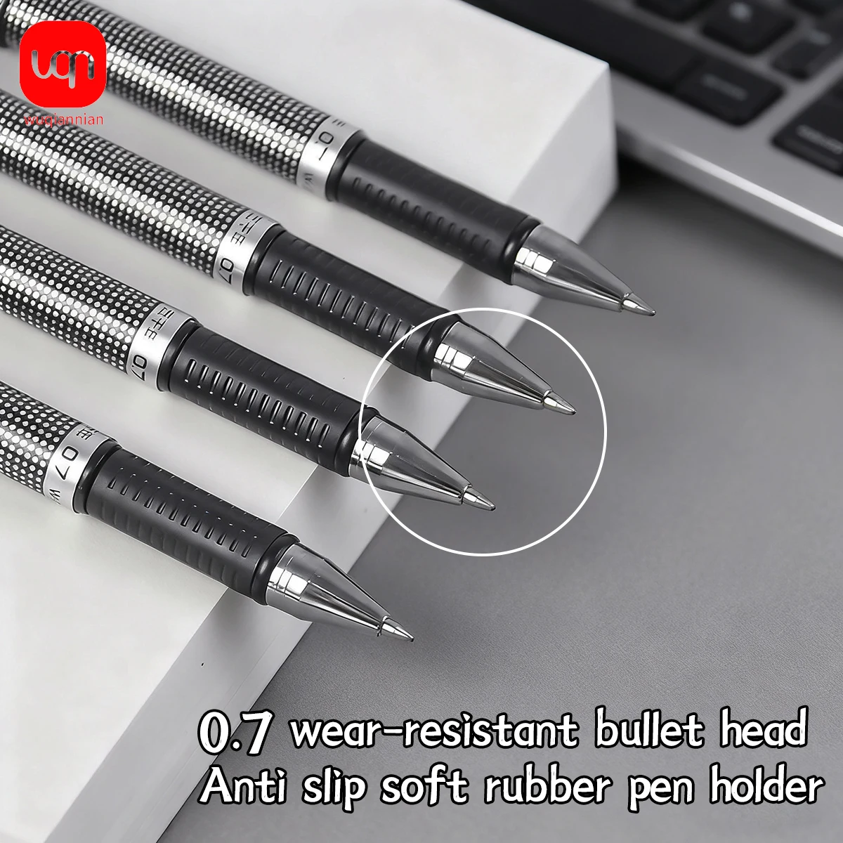 WQN 2pcs Durable Black Gel Pens, Key Writing Points, Minimalist Style, Writing Tools for Office Workers - 12pcs Replacement Refi