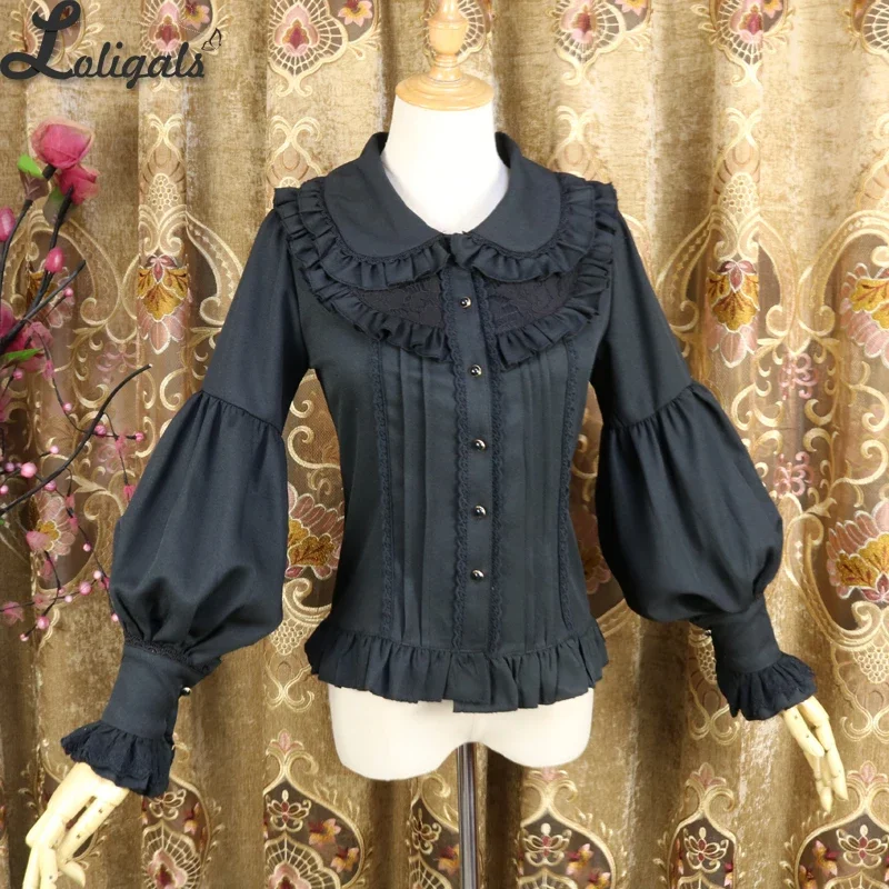 Vintage Long Bishop Sleeve Shirt Peter Pan Collar Lolita Blouse