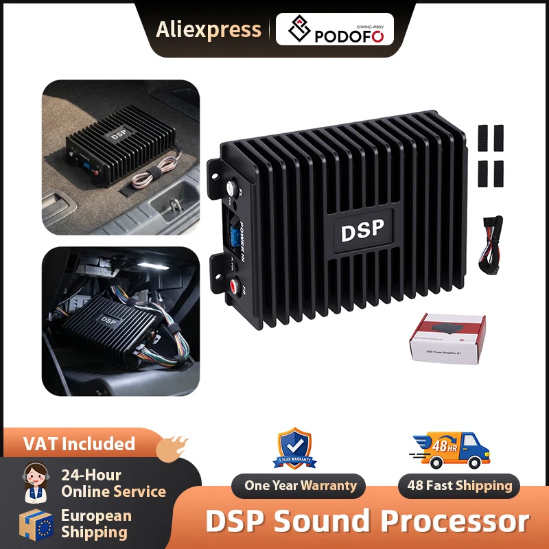Podofo Audio-Modifikations-Leistungsverstärker 4-Kanal-Vollbereichsverstärker Digitaler Klangverbesserungsprozessor Auto-DSP für Auto-Player