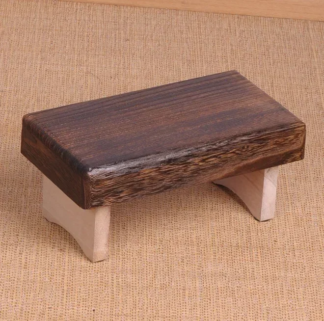 Mini Antique Wooden Foldable Stool – Rectangle Kids Stool, Portable Japanese Style Low Seat, Asian Traditional Tatami Furniture