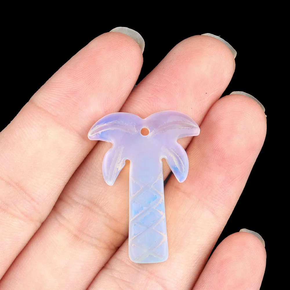 1PC Natuursteen Agaat Gesneden Kokospalm Standbeeld Palmbomen Reiki Healing Kristallen Ornament Home Decor DIY Hanger Accessoires