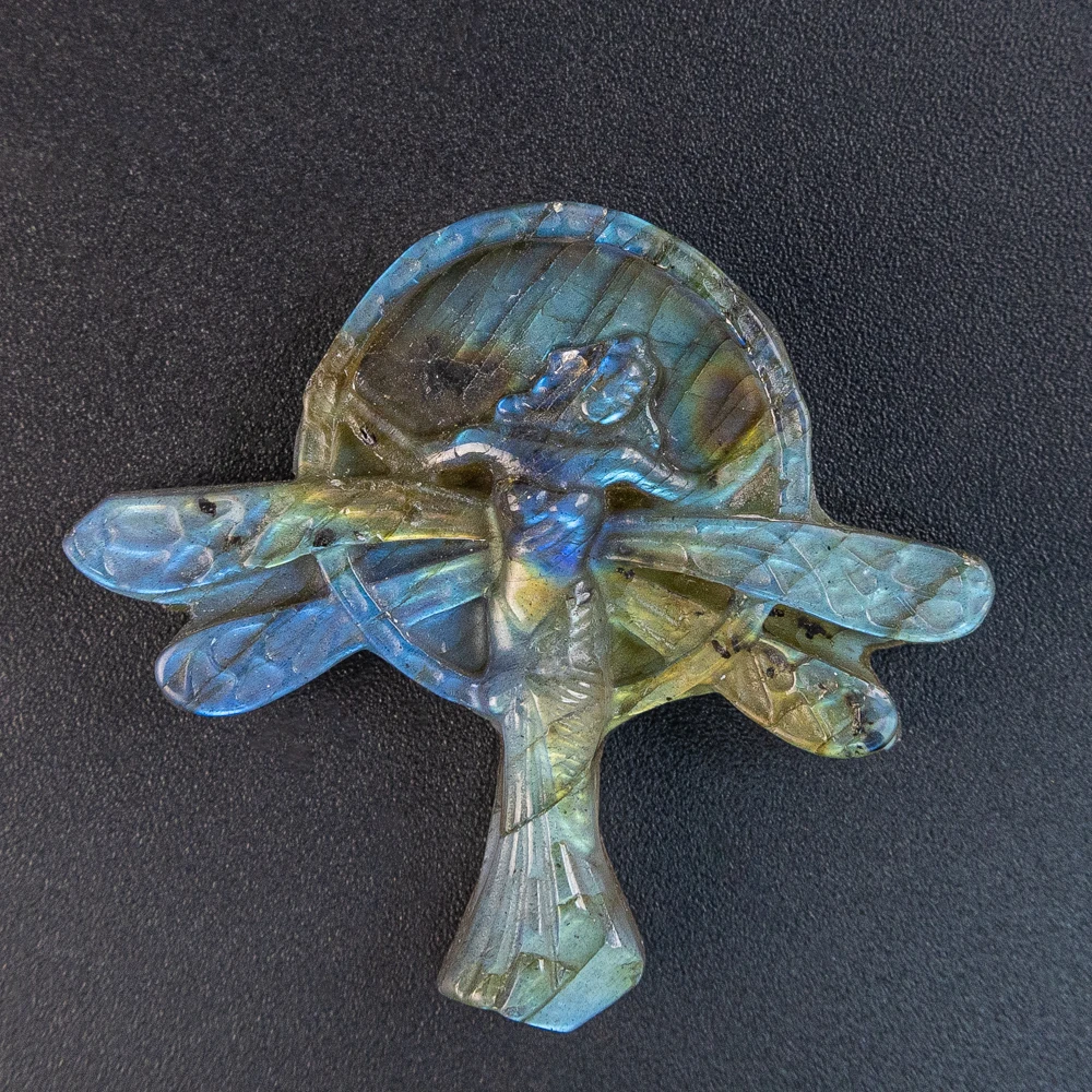 Natural Flash Stone Pendant Rare AA Labradorite in Unique Dragonfly Shape with Blue Flash for Jewelry Making Supply 43X50X9mm