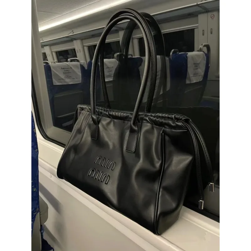 Fashion Drawstring Handbags PU Women\'s Crossbody Large Capacity Tote Bag Shopper Waterproof Solid Shoulder Bags for Women