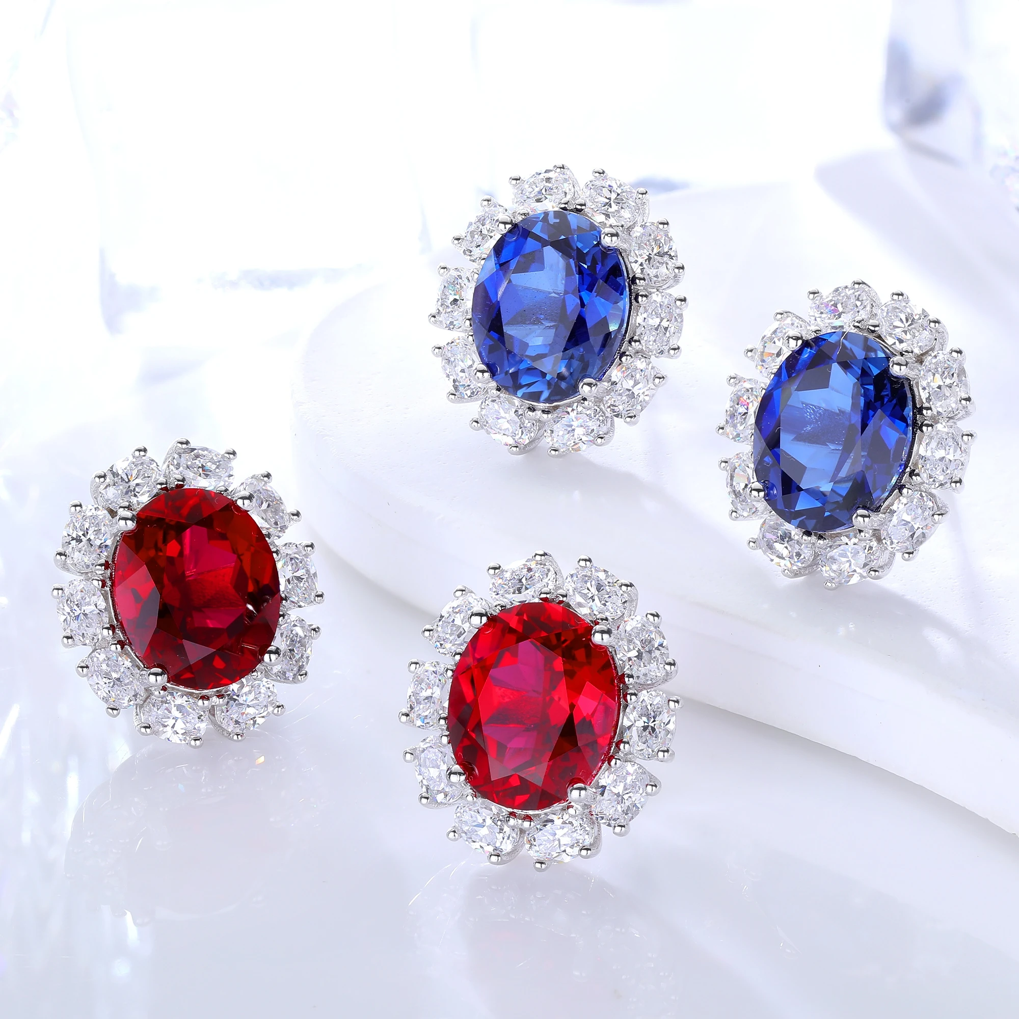 

Lab Gemstone Stud Earrings Luxury Earrings Women High Quality Vintage Sterling Silver Stud Earrings for Women