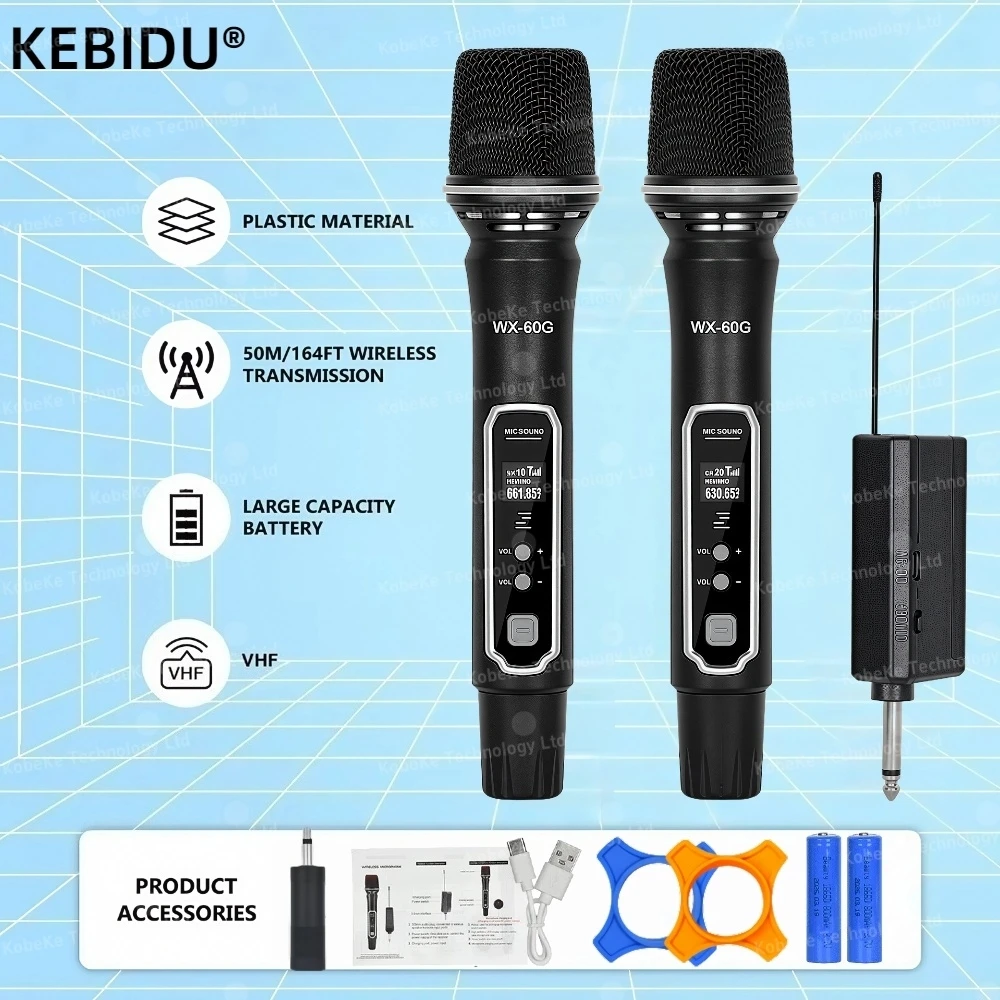 

Wireless Microphone 2 Channel VHF Fixed Frequency Handheld Mic Microphone For Party Karaoke Professional Church Show Meeting