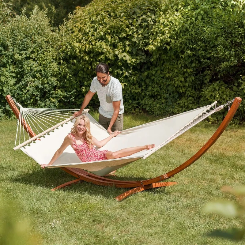 Outdoor backyard wooden frame hammock swing, hammock bed