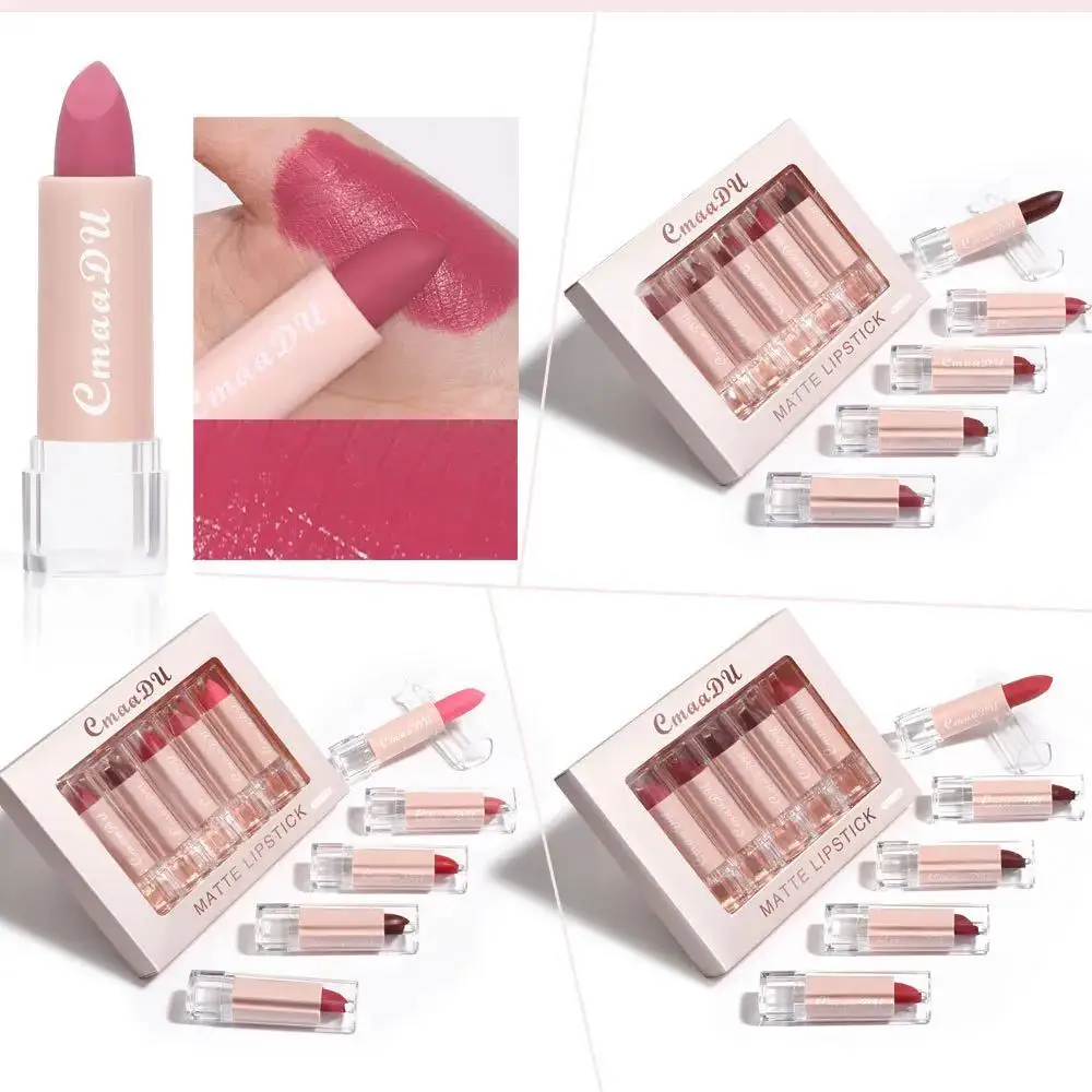 Velvet Matte Lipstick Set 5pcs Long Lasting Waterproof Red Nude Lipsticks Non Stick Cup Makeup Cosmetics Collection
