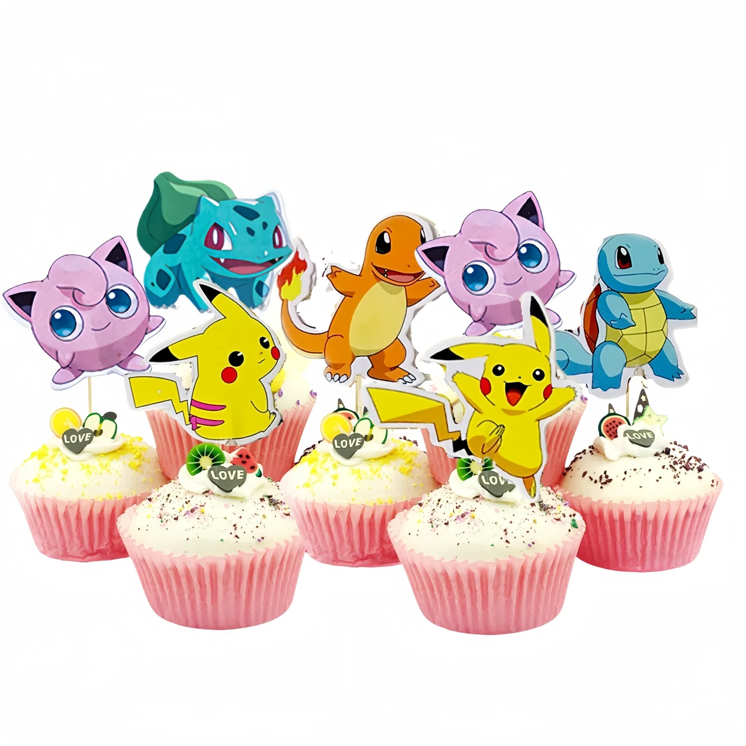 Pokemon Cake Topper Anime Figure Pikachu Party Happy Birthday Pokemon Cupcake Decor Baby Shower Baking DIY Supplies Kids Favors
