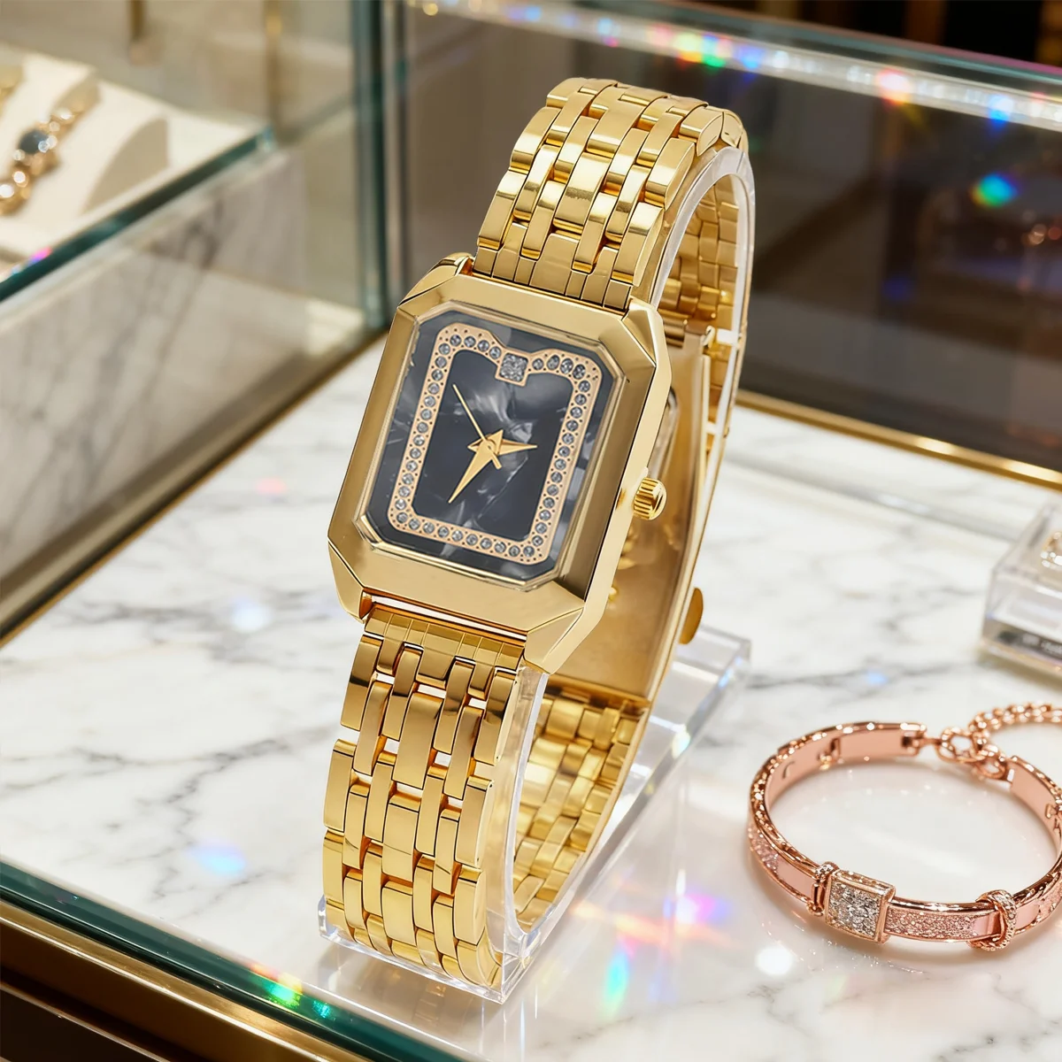 

Модные роскошные женские кварцевые часы с квадратным циферблатом и ремешком из сплава, подходят для повседневного ношения, рождественский подарок