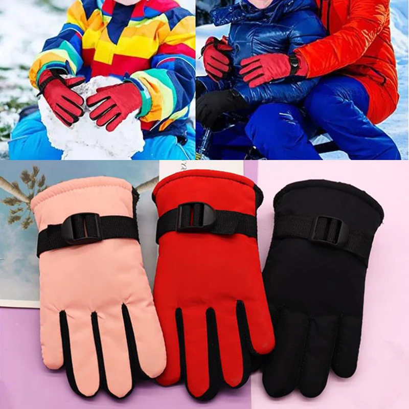 1 Pair Children Winter Snow Warm Gloves Boy Girls Ski Snowboard Windproof Waterproof Thicken Keep Warm Gloves Fleece Ski Gloves