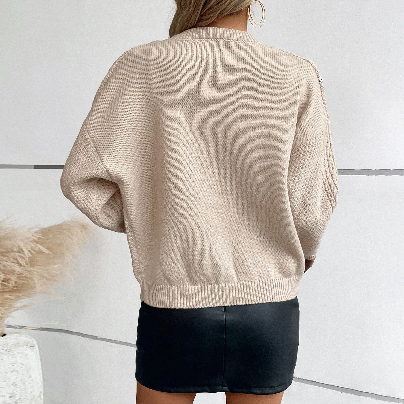 Autumn and winter new European and American cross-border button knitted cardigan retro round neck long sleeved sweater jacket fo