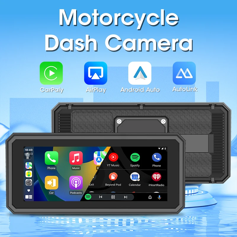 Srnubi 6.86'' IP67 Waterproof Carplay Android Auto Motorcycle GPS Navigation Digital Motobike Dashboard Moto DVR Video Recorder