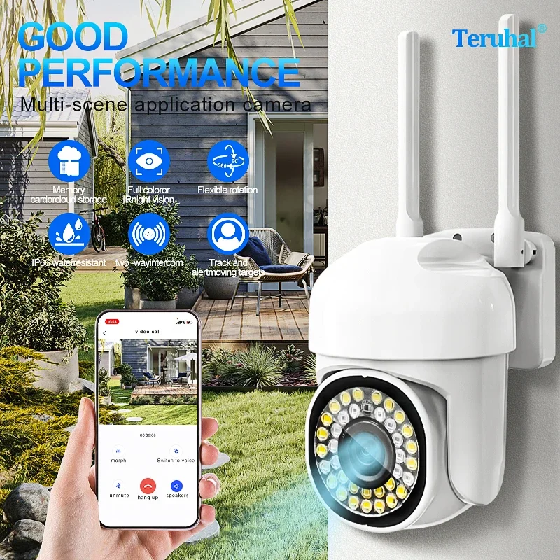 

IP66 Wi-Fi IP Беспроводная PTZ-камера видеонаблюдения Внутренняя и наружная камера с 8-кратным зумом Отслеживание двустороннего звука HD Ночная цветная камера