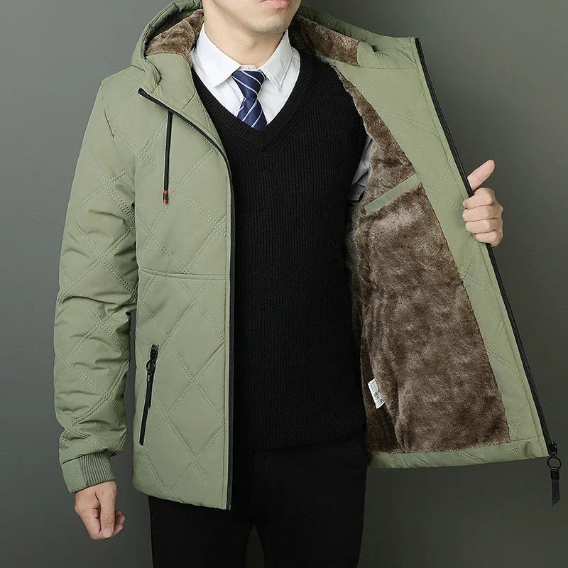 Hooded Mid Length Fleece Lined Cotton Coat New Arrival High Quality Warm Fashion Versatile Winter Outerwear for Elderly And