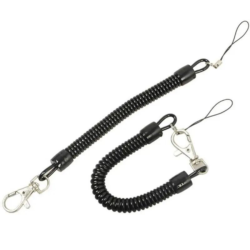 10Pcs Black Coil Springs Keychain Cellphone Hook Holder Retractable Coil Cord for Key Chain Holder with Lobster Clasp