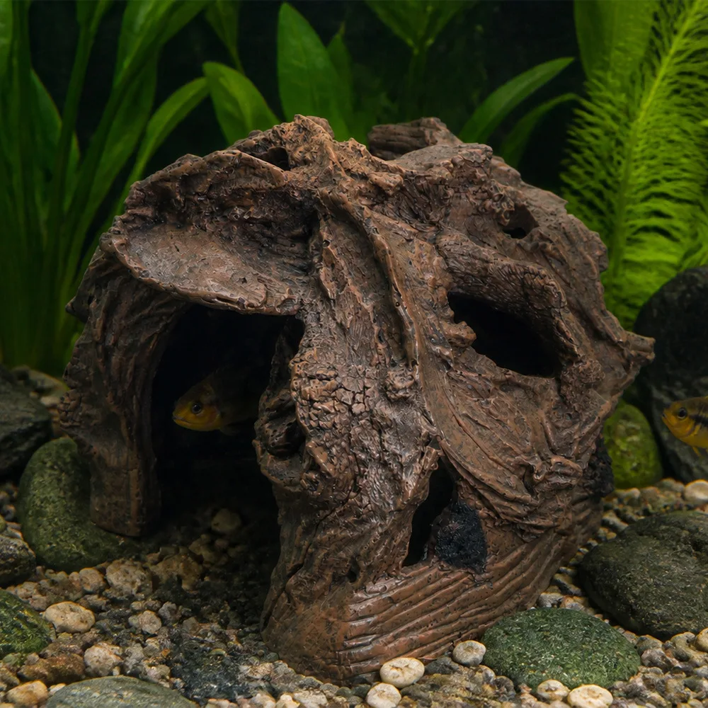 Künstliche Wurzelhöhle aus Kunstharz für Aquarien, Baumstumpf, Landschaftsdekoration, Aquarien-Versteck, Spielsitz, Laichstätte – Detail 10